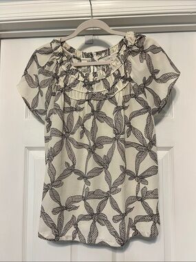LOFT Cream Dress with Black Rope-Style Floral Print